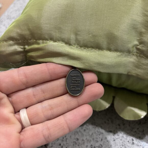 Vintage 16” Pier 1 One Throw Pillow Green Scalloped Satin Spring Fall Leaves - Picture 4 of 5